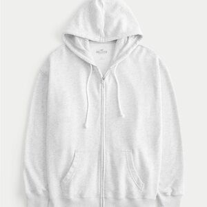 Hollister Men’s Full  Zip-Up Cotton Blend Hoodie. White. Medium